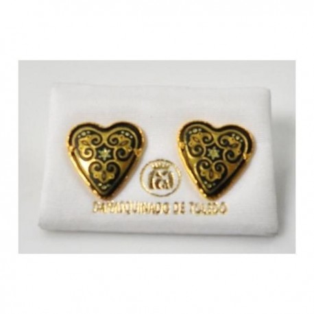 Damascene Gold Earrings 15mm Heart