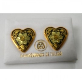 Damascene Gold Earrings Flower 15mm Heart