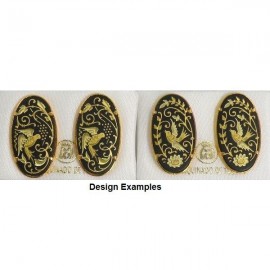 Damascene Gold 26x14mm Oval Bird Stud Earrings