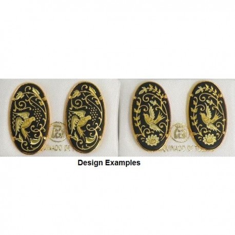 Damascene Gold 26x14mm Oval Bird Stud Earrings
