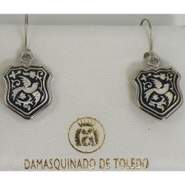 Damascene Silver Bird Shield Drop Earrings
