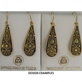 Damascene Gold Star Teardrop Drop Earrings