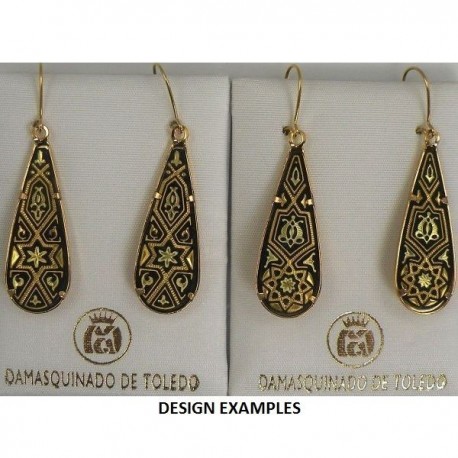 Damascene Gold Star Teardrop Drop Earrings