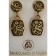 Damascene Gold Bird Rectangle Drop Earrings style 3114