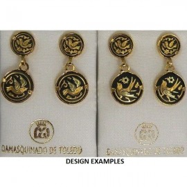 Damascene Gold Bird Round Stud Drop Earrings