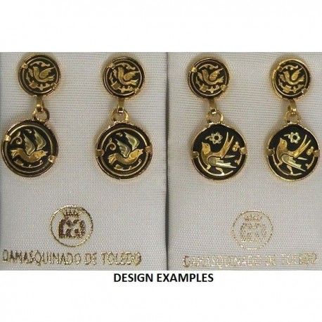 Damascene Gold Bird Round Stud Drop Earrings