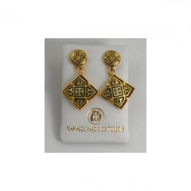 Damascene Gold Drop Earrings Geometric Square