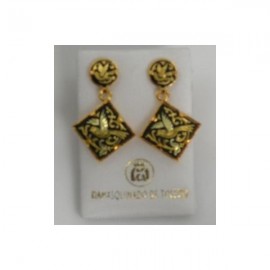 Damascene Gold Drop Earrings Bird Square