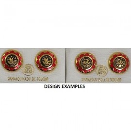 Damascene Gold and Red Enamel Round Bird Stud Earrings