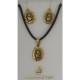 Damascene Gold Flower Pendant and Earrings Set