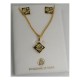 Damascene Gold Square Flower Earrings Necklace Set