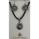 Damascene Silver Bird Round Pendant Earrings Set