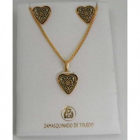 Damascene Gold Heart Star Earrings Necklace Set