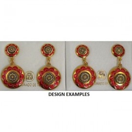 Damascene Gold and Red Enamel Star Earrings