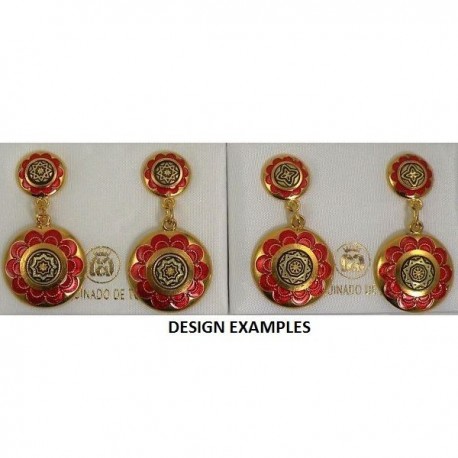 Damascene Gold and Red Enamel Star Earrings