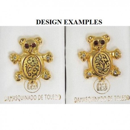 Damascene Gold Oval Bear Animal Pin