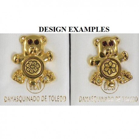 Damascene Gold Round Bear Animal Pin