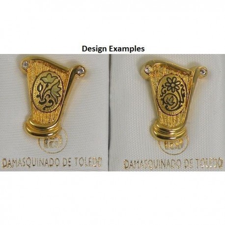 Damascene Gold Harp Musical Instrument Pin