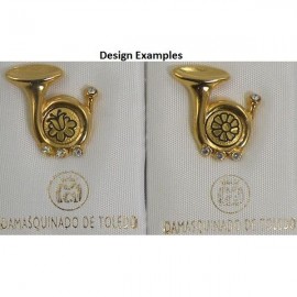 Damascene Gold French Horn Musical Instrument Pin