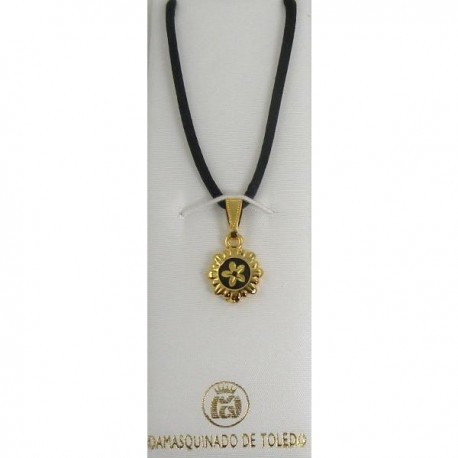 Damascene Gold Flower Round Pendant