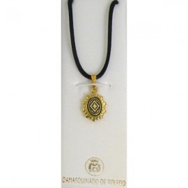 Damascene Gold Geometric Oval Pendant