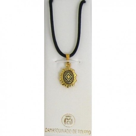 Damascene Gold Geometric Oval Pendant