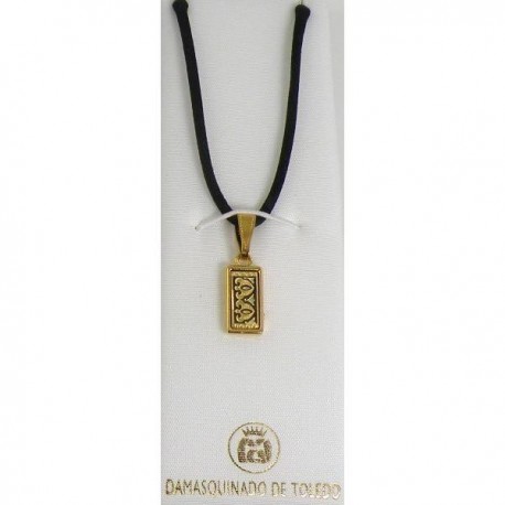 Damascene Gold Geometric Rectangle Pendant