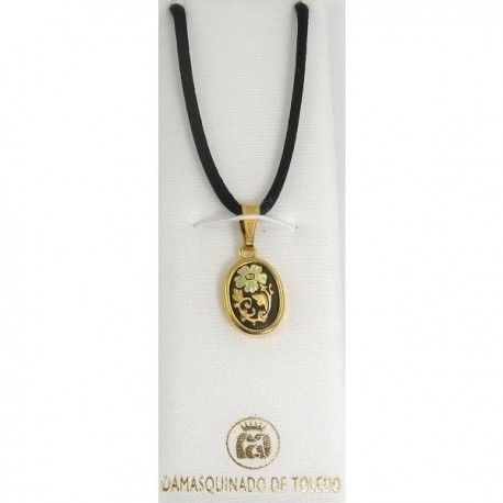 Damascene Gold Flower Oval Pendant style 8212