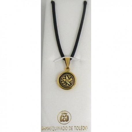 Damascene Gold Bird Round Pendant style 8202