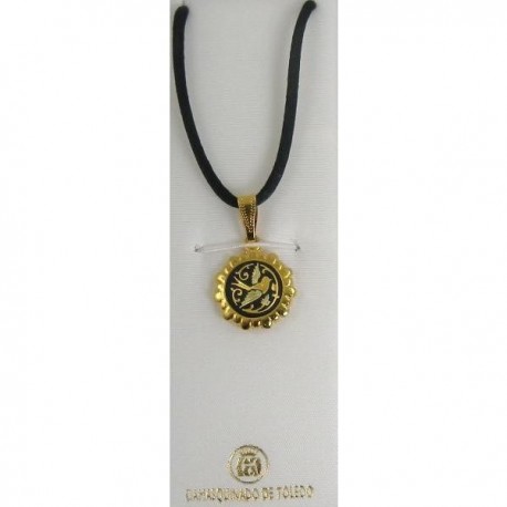 Damascene Gold Bird Round Pendant style 8203