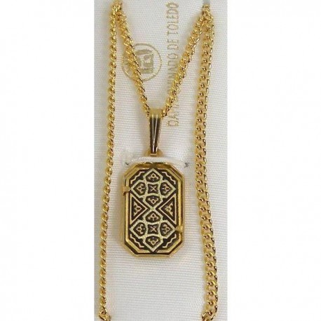 Damascene Gold Geometric Octagon Pendant