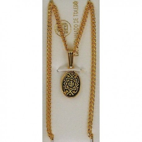 Damascene Gold Geometric Oval Pendant style 2279