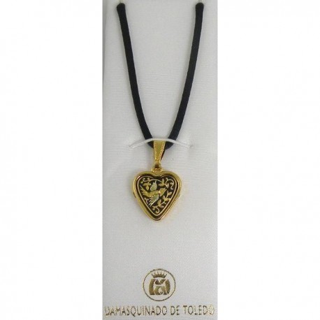 Damascene Gold Bird Heart Pendant