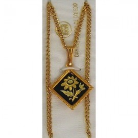 Damascene Gold Flower Diamond Pendant