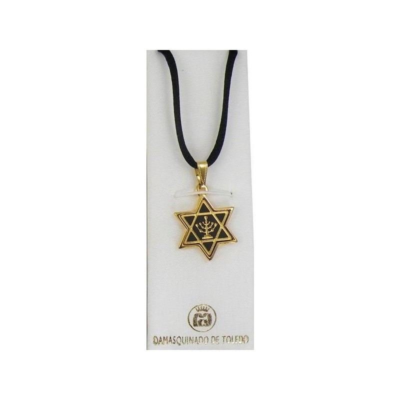 Damascene Gold Menorah Star of David Pendant
