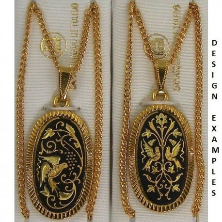 Damascene Gold Bird Oval Pendant style 2382