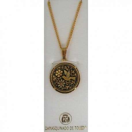 Damascene Gold Bird Round Pendant style 2242