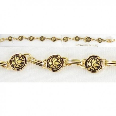 Damascene Gold Bird Link Bracelet 8mm Round