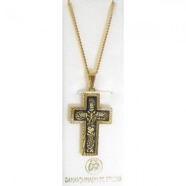 Damascene Gold Thorn Crucifix Cross Pendant