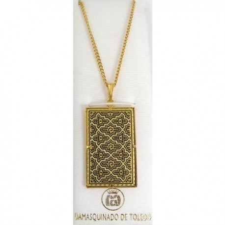 Damascene Gold Geometric Rectangle Pendant style 3355