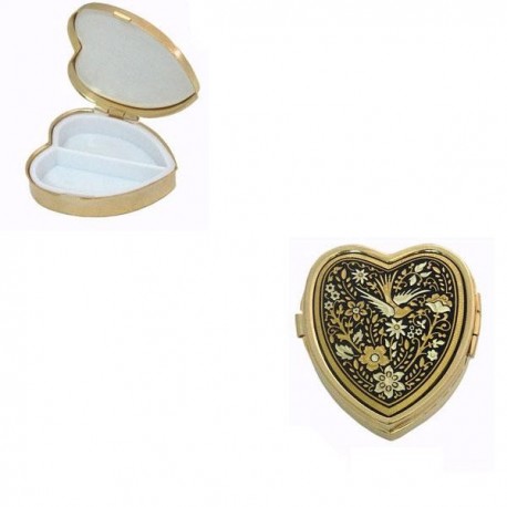 Damascene Gold Flower Heart Pill Box