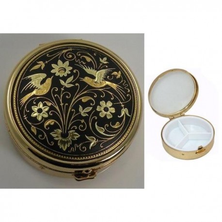 Damascene Gold Bird Round Pill Box style 8505.1