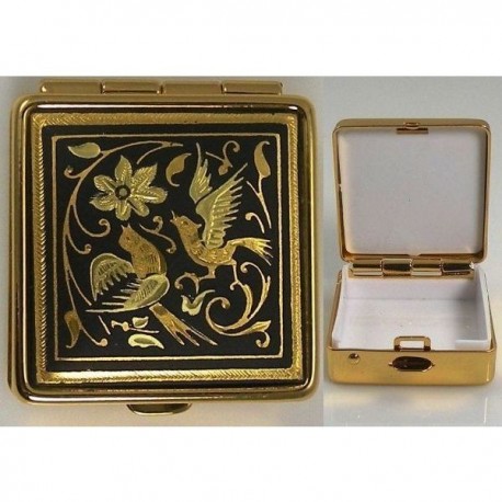 Damascene Gold Bird Square Pill Box