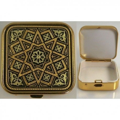 Damascene Gold Star Square Pill Box