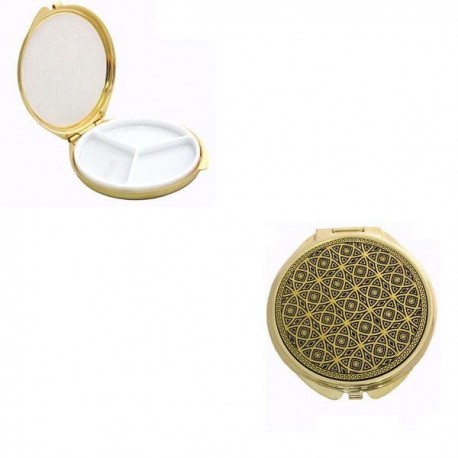 Damascene Gold Circles Round Pill Box