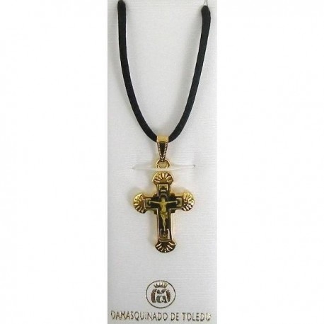 Damascene Gold Cross Jesus Christ Pendant