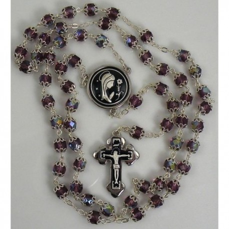 Damascene Silver Jesus Rosary Black Beads