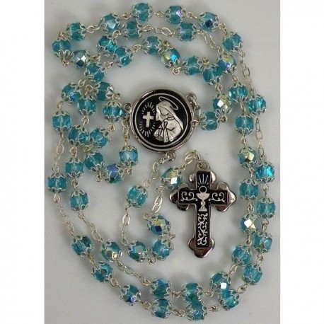 Damascene Silver Chalice Rosary Teal Beads