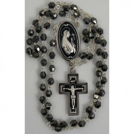Damascene Silver Jesus Rosary Black Beads