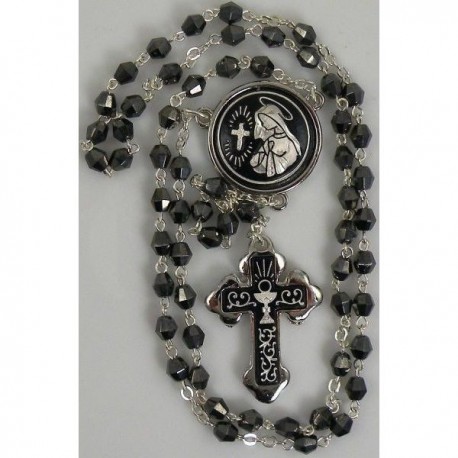 Damascene Silver Chalice Rosary Black Beads